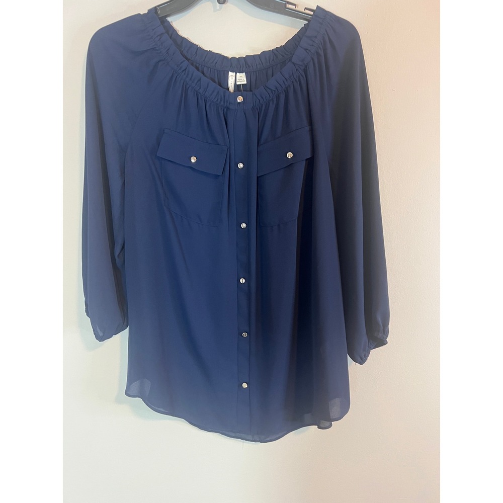 Cato Sportswear Women Navy Blue Button Front Blouse Top Pitch Navy 44201135 M